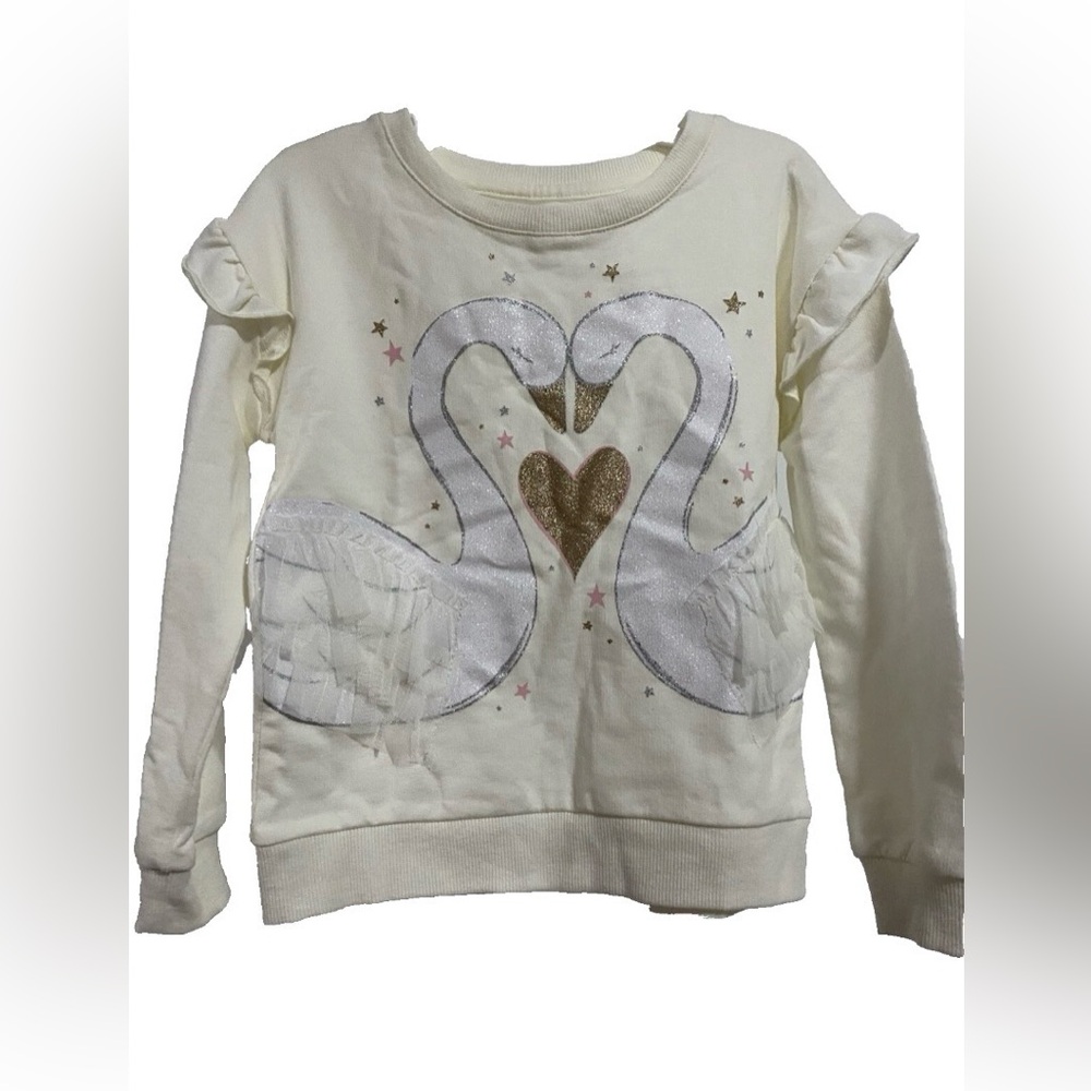 Epic Threads Size 4T Brand New Kids Swan Sweatshirt Sweater Girls Cream & Gold